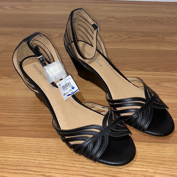 Montego Bay Club Shoes Low Kitten Heel Wedges Size Strappy Black